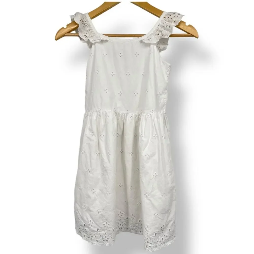 Gap Girl's White Eyelet Scalop Trim White Dress Sz. M 8 Easter Wedding Formal